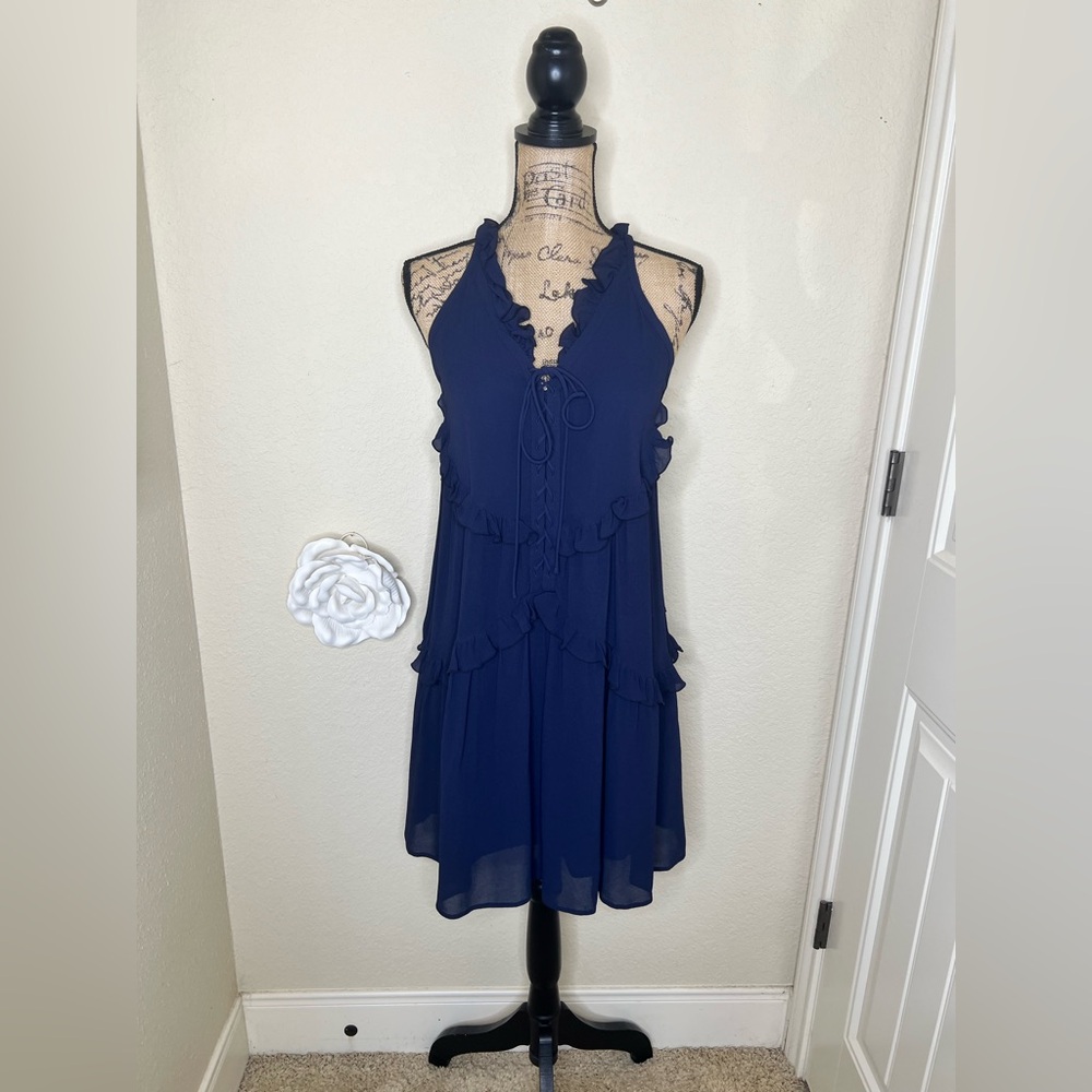 Ntm: A Loves A Beautiful Navy Ruffles Tiered Shift Drop Waist Dress Size Xs